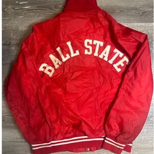 80s Champion Ball State Cardinals Red Snap Button Bomber Jacket Large Made USA